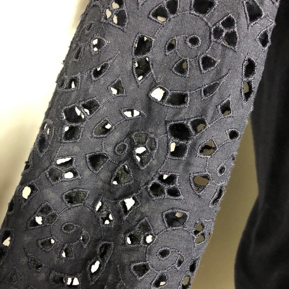 Tory Burch Broderie Detail 3/4 Sleeve Top in Navy Blue - Picture 3 of 10